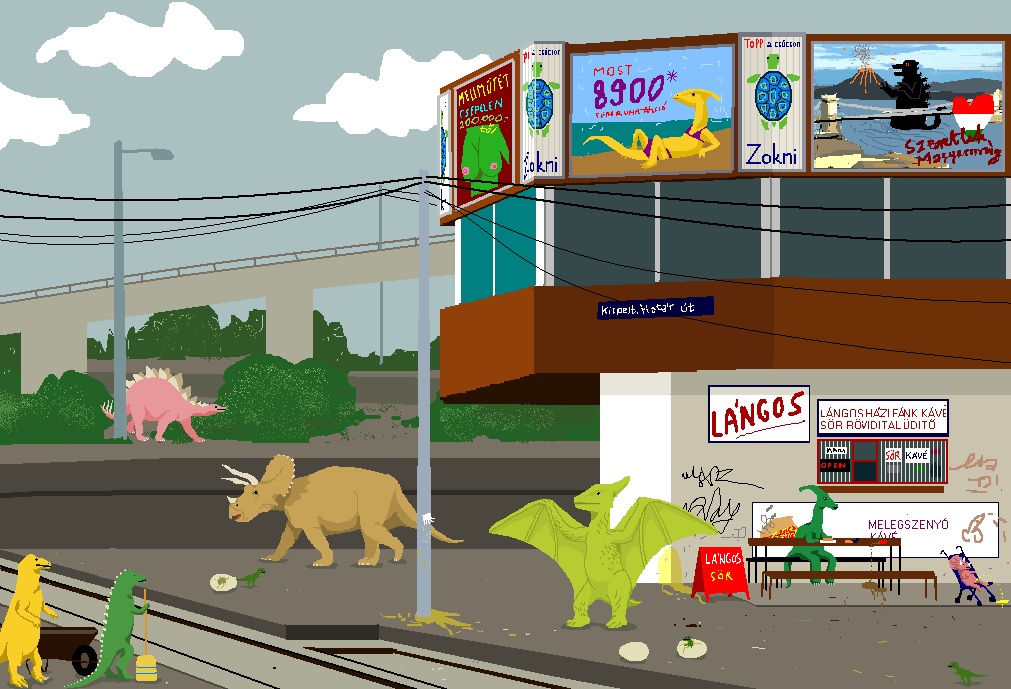 Dinosaurs on street  - Art by Noemi Mondik 
