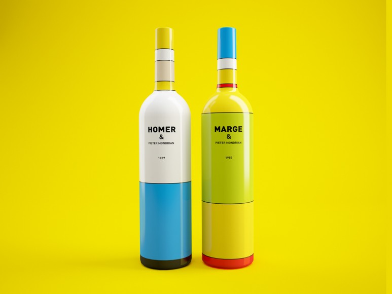 Homer and Marge Simpson Wine Bottle Conceptarthaus