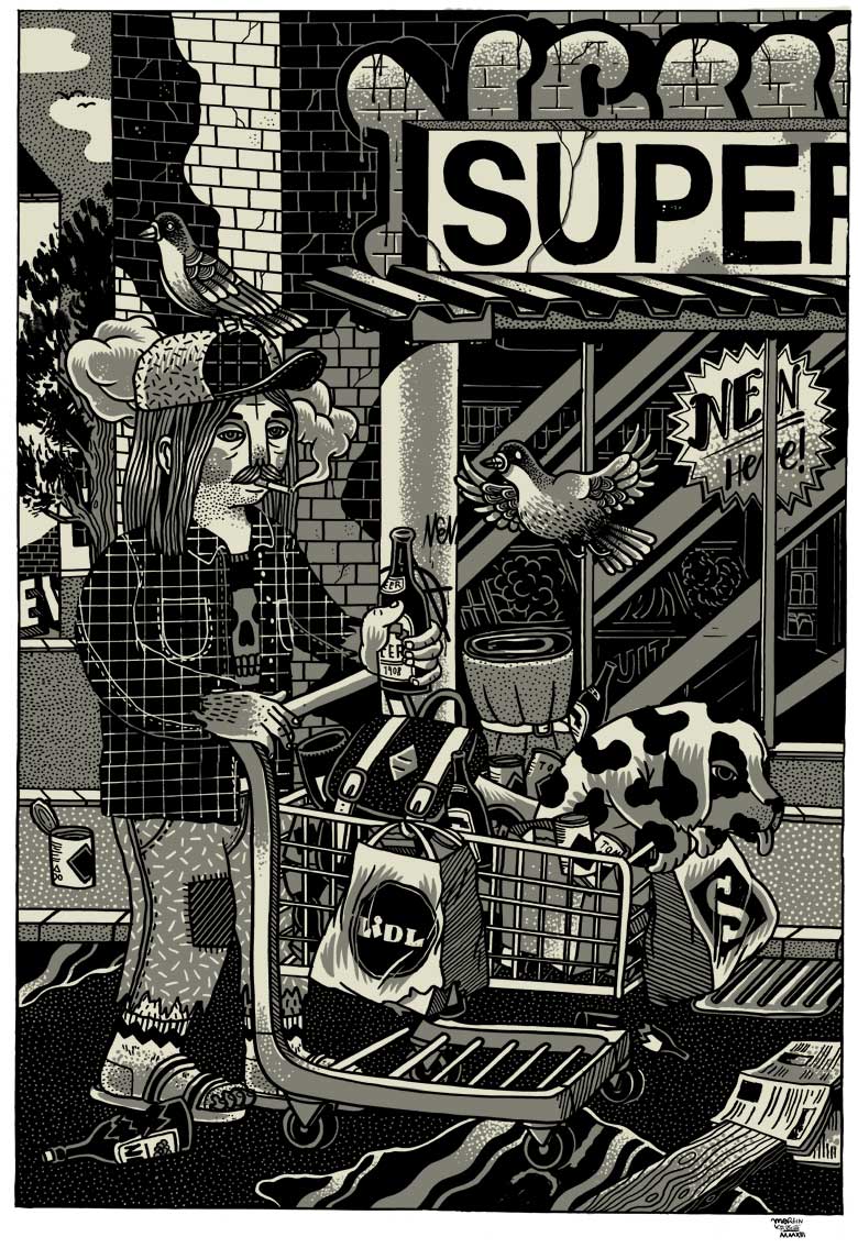 The Poor Supermarkt - Supermarket - Drawing by Martin Krusche
