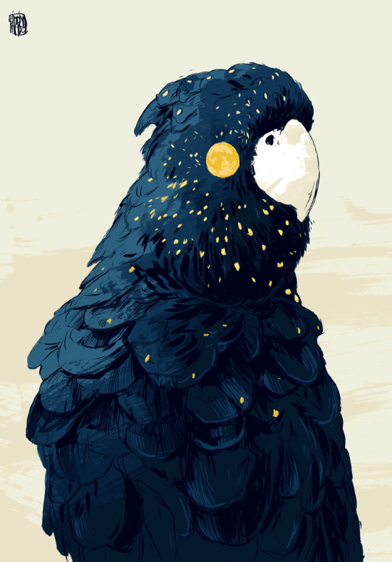 Parrot and moon - Animated GIF by Simon Prades