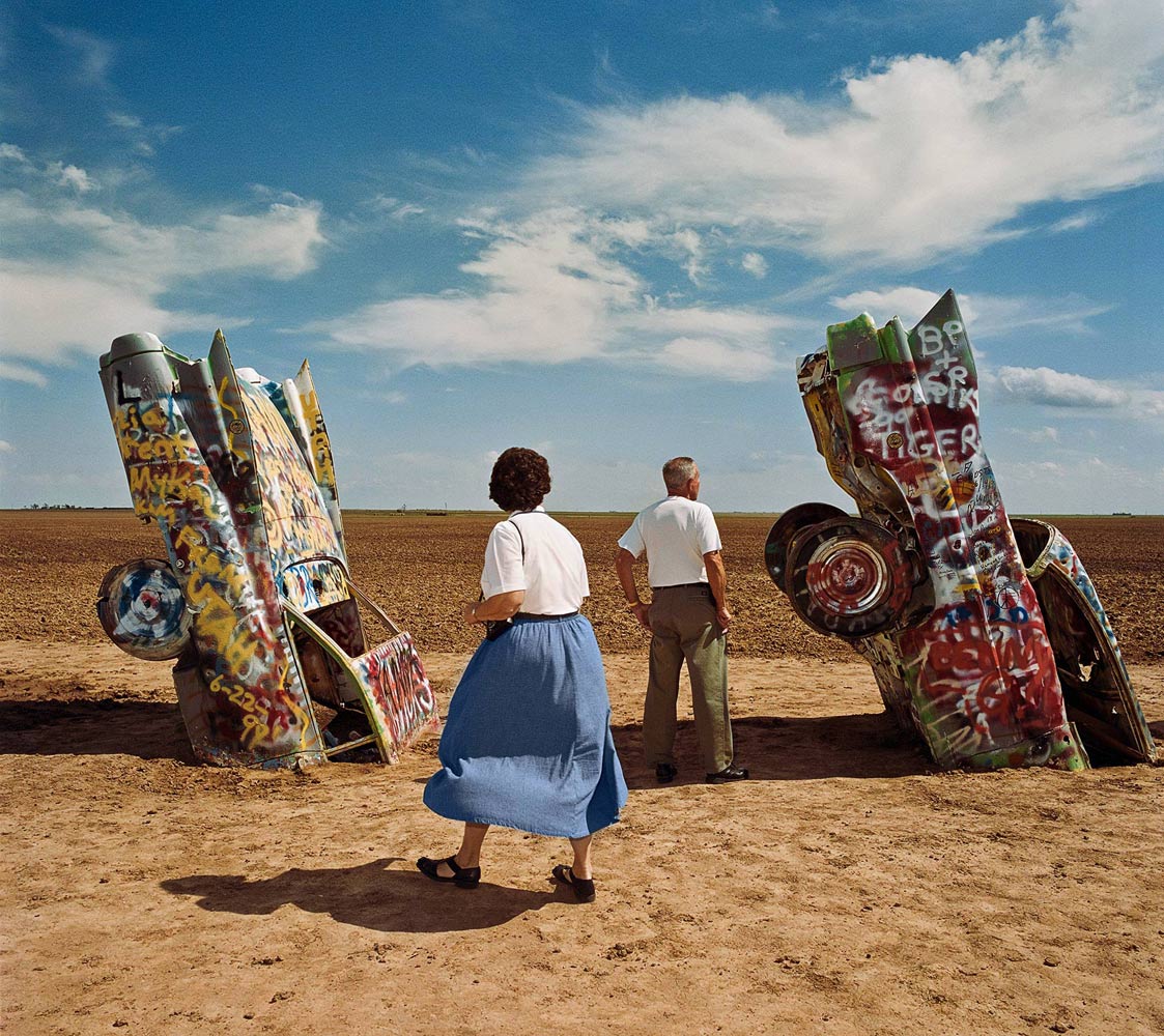 Couple Viewing Cadillac Ranch, TX 1998 - Sightseer Series - Photo by Roger Minick