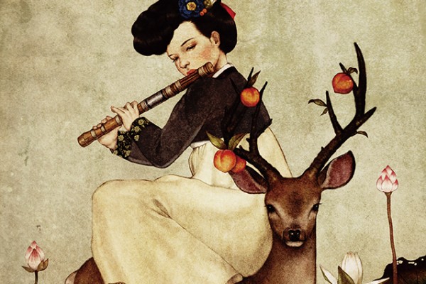 Girl with Deer and Lotus - Illustration by Dani Soon