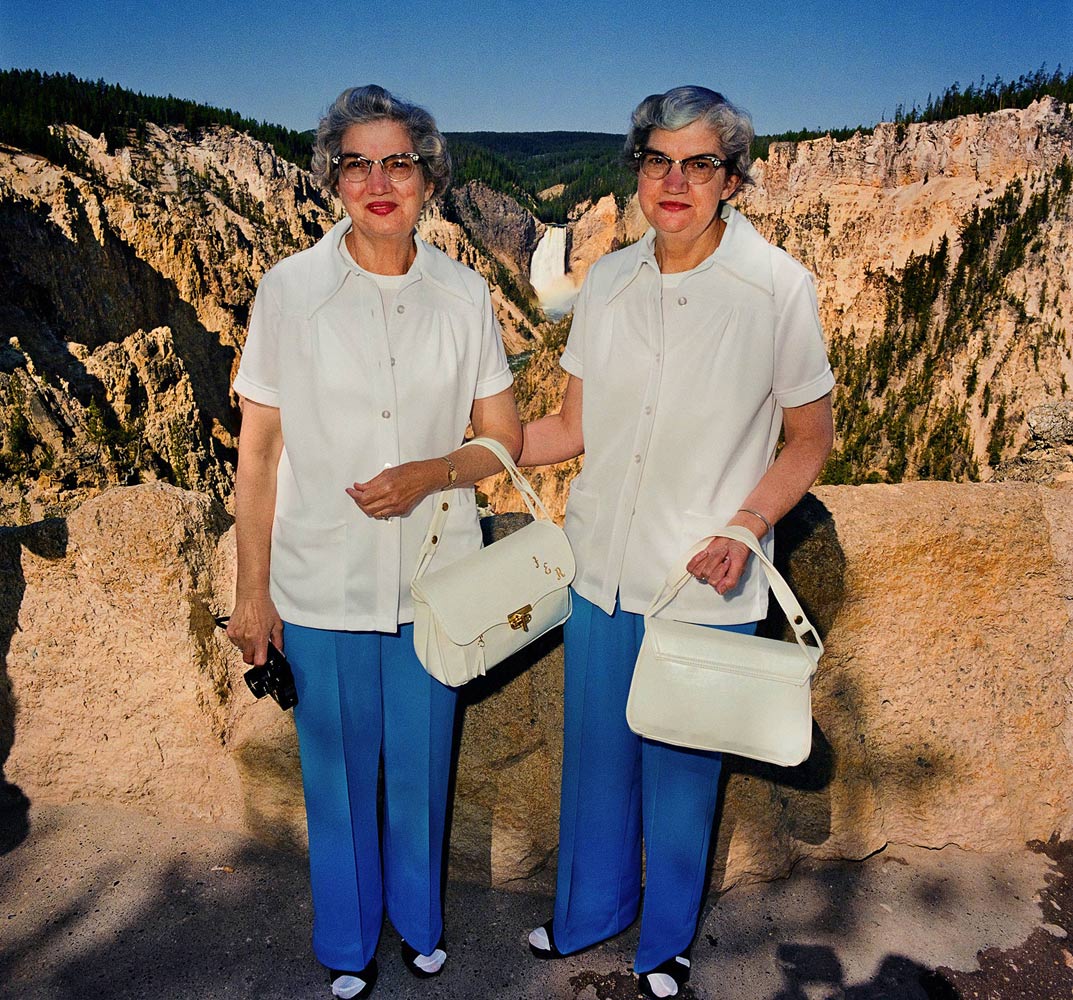 Twins with Matching Outfits at Lower Falls Overlook, Yellowstone National Park, WY 1980 - Sightseer Series - Photo by Roger Minick