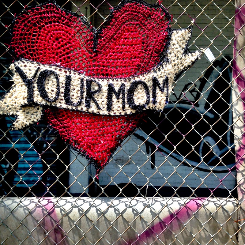 Your Mom Heart - Crochet Yarn Bombing - Street Art by London Kaye