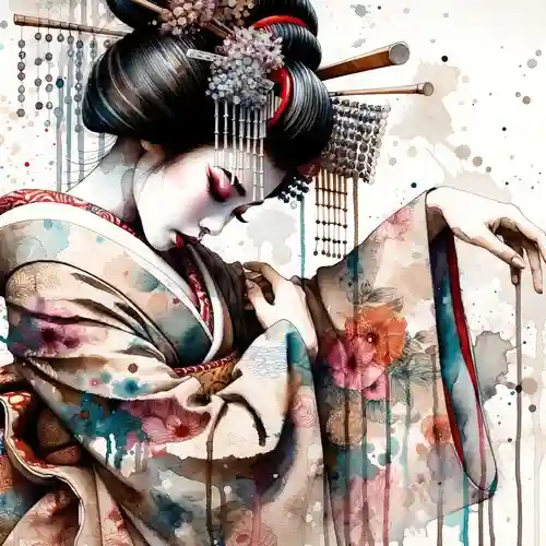 Watercolor Geisha Dancer #1 by Chromatic Fusion Studio